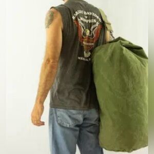 Vintage French Military Duffle cotton Heavy-duty Bag 1970s NEW & khaki green